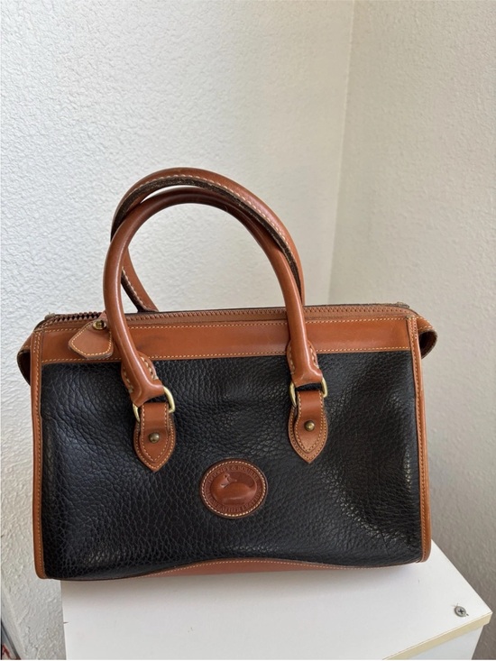 Dooney & Bourke Handbags - Dooney & Bourke Black Leather Satchel with Brown Trim